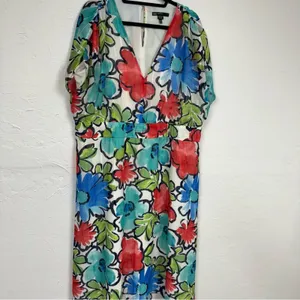 Maggy London Blue Red Floral Print Maxi Dress Womens 18W Boho Casual Eyelet thumbnail 12