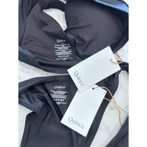 NWT Quince Black Italian Tank Bikini Top & High Leg Bottom Set Size Medium thumbnail 3
