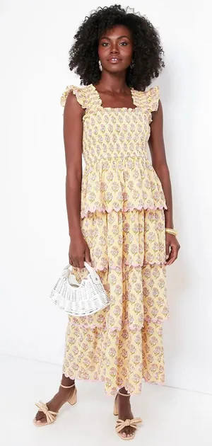 SAYLOR Pink Lemonade Teodora Floral Tiered Maxi Dress with Ruffle Shoulder thumbnail 1