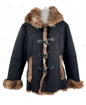 Black Faux Fur Lined Hooded Winter Coat Microsuede Coldwater Creek Petite L | 14 thumbnail 1