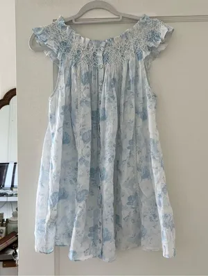 LOVESHACKFANCY Finchley Smocked Mini Dress Blouse Size Petite in Slate Blue NWT thumbnail 11