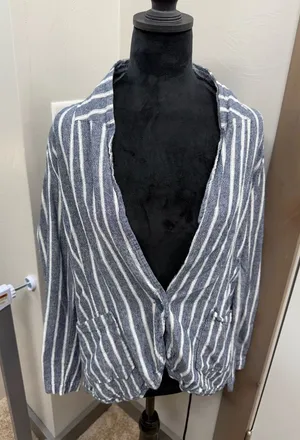 Sanctuary Linen Blend Blue White Stripe Blazer Jacket Women's Size Large thumbnail 1
