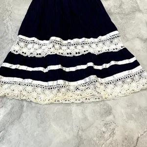 1970s True Vintage Navy Blue‎ Pleated Peasant Tank Tie Strap Dress Medium thumbnail 4