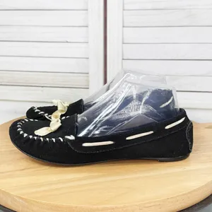 Banana Republic Suede Moccasin Shoes Cream Bow‎ Black 7 Flats thumbnail 2