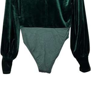 Bardot Long Sleeve Velour Green Spring Bodysuit Size Medium Women’s thumbnail 11