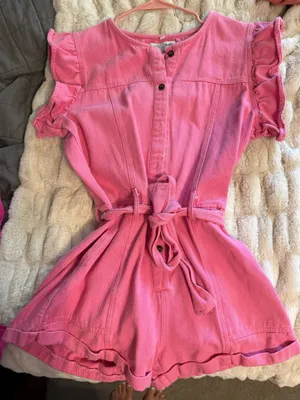 Pink denim button up romper Size L thumbnail 1