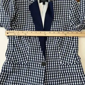J.Crew Gingham Check Blazer Blue White Tuxedo Lapel‎ Professional Womens Size 2 thumbnail 8