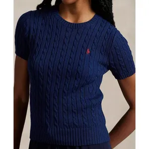 ✨Ralph Lauren Sport Women's Cable-Knit Cotton Short-Sleeve Purple Sz L Sweater✨ thumbnail 3
