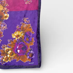 Bally Vintage Silk Floral Square Scarf Purple Magenta 34x34 Designer thumbnail 3