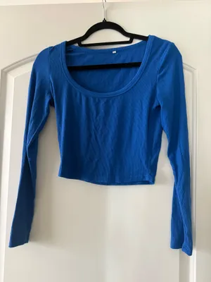 Blue Ribbed Long Sleeve Top thumbnail 1