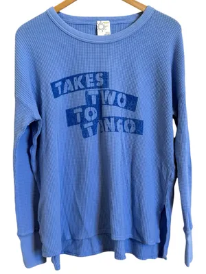 Offline by Aerie NWT Takes Two to Tango Oversized Waffle Thermal Top Blue XS thumbnail 1