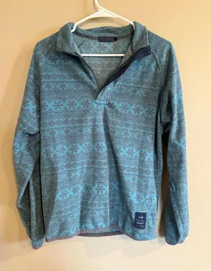 Southern Marsh Women's Pullover Fleece Sweatshirt Teal Gray Fair Isle Print‎ thumbnail 1