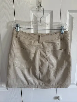 Jonathan Simkhai Enzo Asymmetrical Leather Mini Skirt Cream Size 4 thumbnail 3