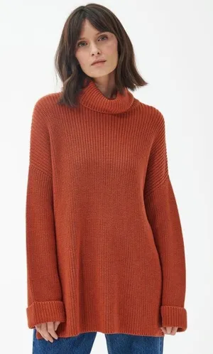 Barbour Stitch Cape Sweater Women Size 8 Orange Excellent Turtleneck Wool Blend thumbnail 1