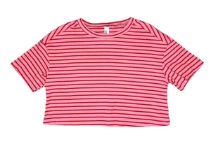 Missguided Striped Waffle Knit Crop Top Tee Womens MED Pink Red Short Sleeve Boxy thumbnail 1