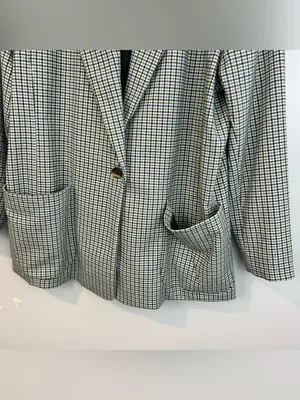 NWT A New Day Plaid White Blue Brown Oversized Preppy Blazer Jacket Size XXL thumbnail 5