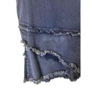 Orix's Dark Blue Fringe Detail Cotton Denim Jean Skirt Women Sz S thumbnail 7