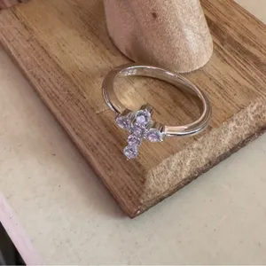 Sterling Silver Cross Clear CZ Ring thumbnail 4