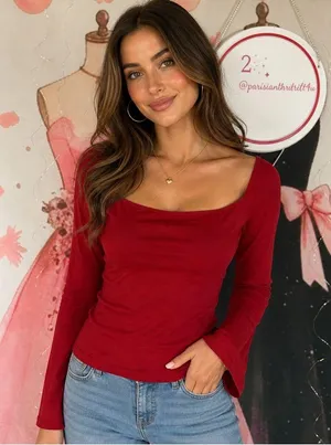 New Reformation-Style Red Top (Off-Shoulder Long Sleeve) Sz S thumbnail 1