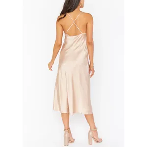 Show‎ Me Your Mumu L Verona Champagne Beige Satin Slip Dress Cowl Midi Wedding thumbnail 7