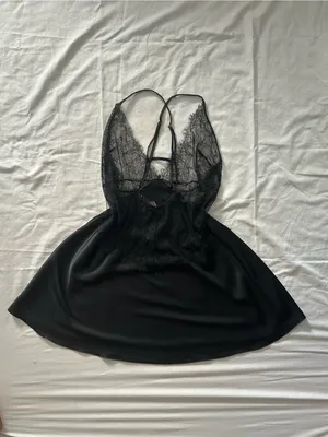 Victoria’s Secret Black Satin Lace Slip Dress Chemise Large Coquette Y2K Style thumbnail 5