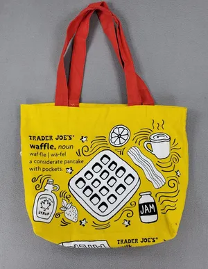 Trader Joe's Tote Bag Yellow Breakfast Waffle Toast Graphic Canvas Reusable thumbnail 1