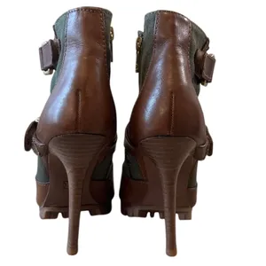 Tory Burch Oren Peep Toe‎ Booties Olive Brown Leather 8 thumbnail 5