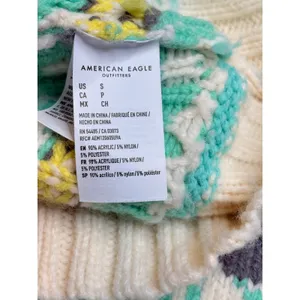 American Eagle Fair Isle Snowflake Sweater Womens‎ Small Teal Cream Knit Boho thumbnail 8