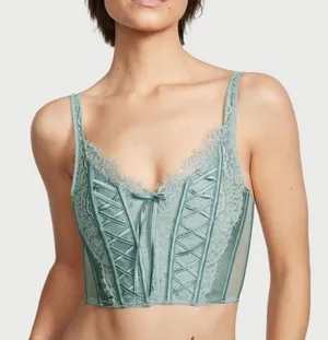 Victorias Secret • Dream Angels Mint Green Lace Sheer Corset Unlined thumbnail 1