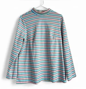 Vintage 70s Peggy Lou California Rainbow Striped‎ Mock Neck Top Size 38 Large thumbnail 1