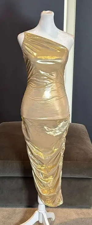 Women’s Gold Bodycon One Shoulder Lightweight Party Cocktail Prom Dress Size S thumbnail 1