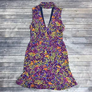 Saloni Blue Purple Floral Sleeveless Plunging V Neck Choker Neck Fleur Dress 8 thumbnail 6