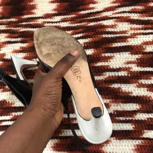 90s/2000s Y2K Vaneli Black White Open Peep Toe Silver Buckle Genuine Leather Slingback Pumps Kitten Heel Shoes Gothic Office Siren Core Dark Academia Whimsygoth Corporate-7.5N Measurement in pics thumbnail 3