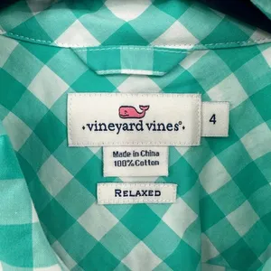 Vineyard Vines size 4 relaxed fit 100%‎ cotton green and white gingham button up thumbnail 5