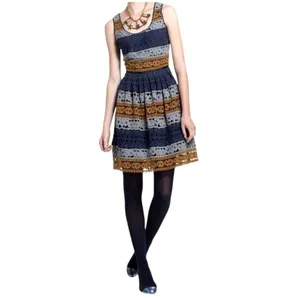 Maeve Dress Women 0 Blue Gold Sleeveless Crochet Fit And Flare Mini‎ Cottagecore thumbnail 2