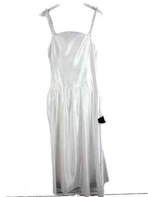 NWT Lulus Modern Adoration White Satin Backless Lace-Up Maxi Dress White Large L thumbnail 3