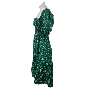 Hill House Nesli Green Botanical Smocked Tiered Midi Nap Flare A-Line Dress XXS thumbnail 2