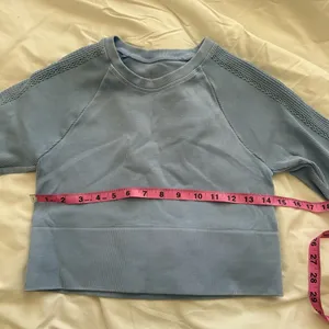 Aerie Offline Blue Cropped Workout Long Sleeve Shirt‎ Thick Gym Cableknit Ribbed thumbnail 4