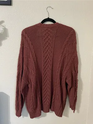 American Eagle Fringe Cable Knit Open Front Cardigan Rust Size XS/S Oversized thumbnail 13