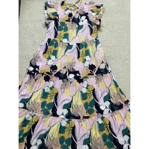 pantsstore Floral Ruffle Maxi Dress Pom Pom Accents Pink Yellow Green Size S thumbnail 15