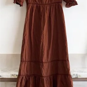 Reformation Bekkah Crocheted Lace Trim Organic Cotton Midi Dress in Cinnamon XS thumbnail 11