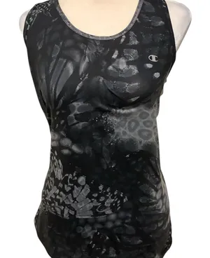 Champion Women's Black and Gray Patterned Tank Top Excellent Condition thumbnail 1