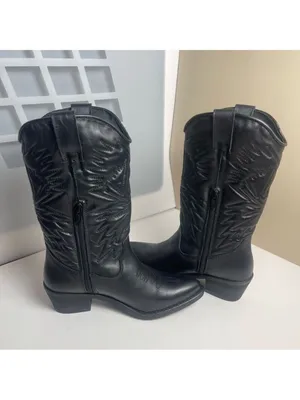 Steve Madden HAYWARD BLACK LEATHER boots Western Cowboy Boots Cowgirl Sz 6.5 thumbnail 4