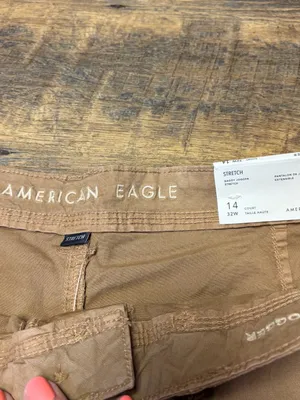 NEW American Eagle Baggy Jogger Womens 14 Short Tan Cargo Utility Pants Stretch thumbnail 8