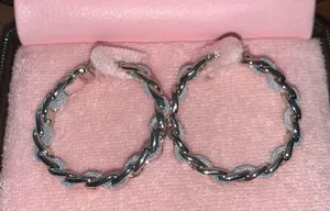 Juicy Couture Retro Pam & Gela Silver Hardware Pink Leather Rope Style Earrings thumbnail 3