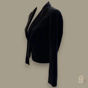 Black Cotton Velvet Blazer Women's Size 0 | Fitted Button Front thumbnail 5