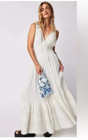 Free People One Alessia Maxi Dress Lace white size medium thumbnail 1