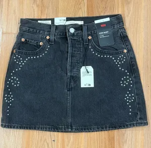 Levi's Black Denim Mini Skirt with Silver Stud Accents thumbnail 1