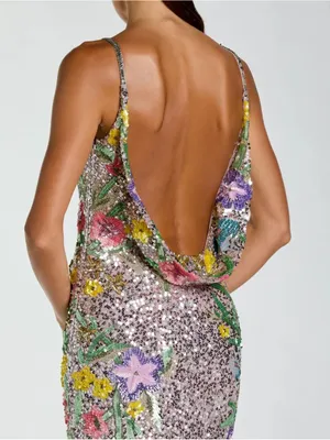 Mac Duggal 6151 Silver Embellished Sleeveless Cowl Back Gown sz 0 thumbnail 4