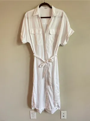 Aritzia Babaton Network Relaxed Drapey Twill Button Up Midi Dress Size L thumbnail 3
